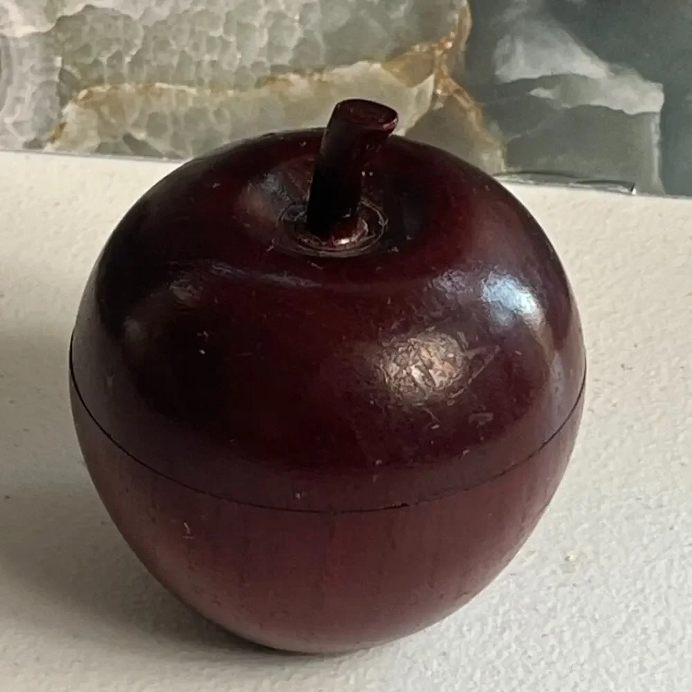 Wood Apple Shaped Trinket Carved Display Box Home Decor 3.5